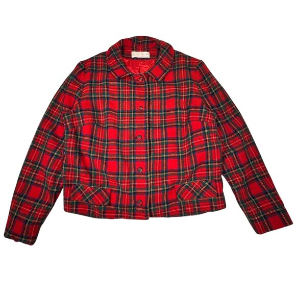 Vintage 60s Pendleton Wool Stewart Plaid Blazer Sz L Red Tartan Academia Preppy - Picture 12 of 13
